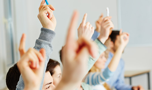 Schüler melden sich im Unterricht