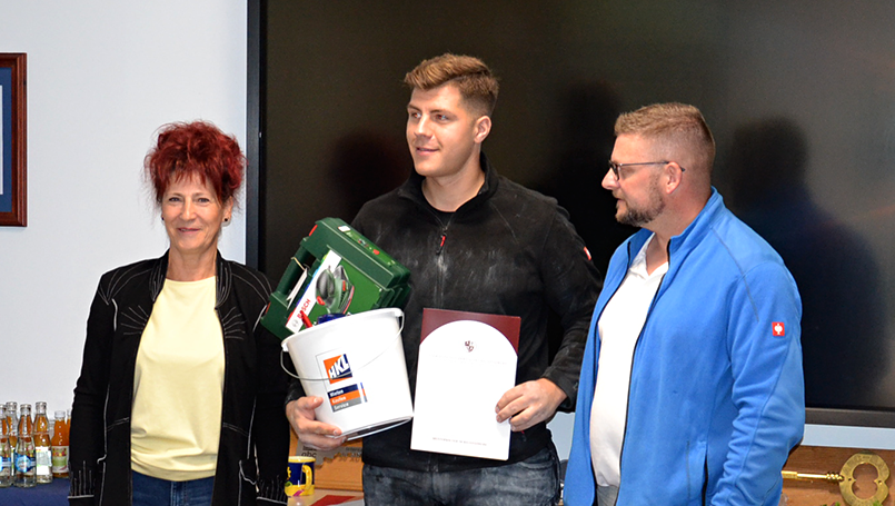 German Craft Skills 2025 – Petra Höftmann (Bauverband), Kjell Hildebrandt und Stefan Köppe (Leiter Bildung der abc Bau M-V GmbH)